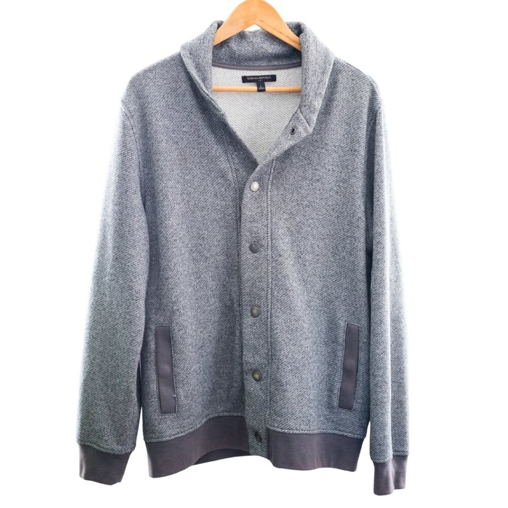 Banana Republic Men’s Large Gray Snap Front Cardigan Jacket Sweater - Picture 8 of 11